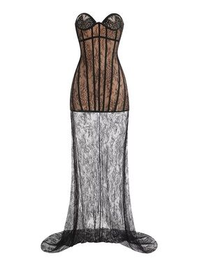 Black Lace Sheer Long Corset Gown